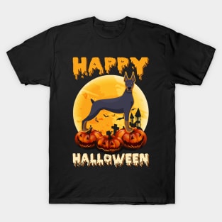 Dobermann Dog Scary Pumpkin Moon Halloween T-Shirt